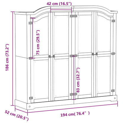 Armadio Corona 194x52x186 cm in Legno Massello di Pino