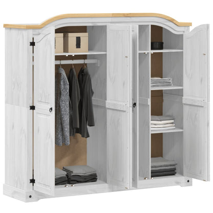 Corona White Wardrobe 194x52x186 cm in Solid Pine Wood