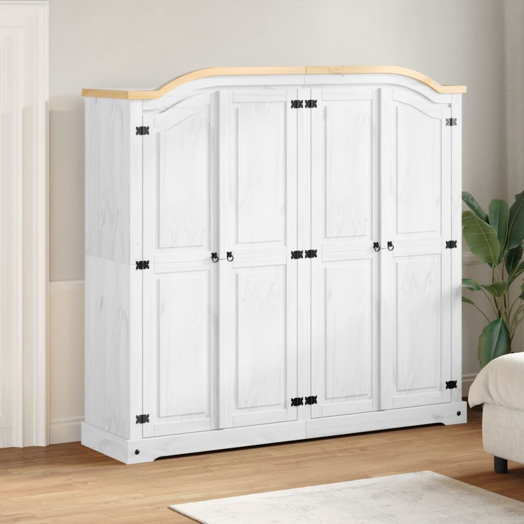 Corona White Wardrobe 194x52x186 cm in Solid Pine Wood