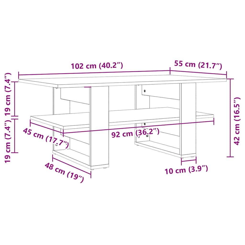 Tavolino Salotto Grigio Cemento 102x55x42 cm Legno Multistrato