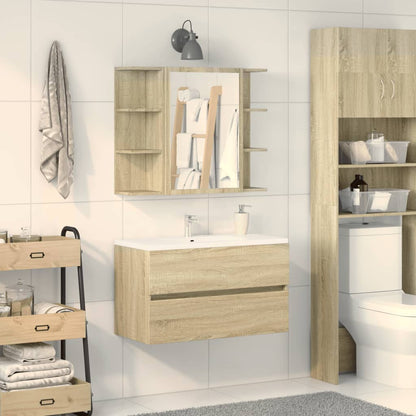 Mobile Bagno con Specchio Rovere Sonoma 80x20,5x64 Multistrato | homemem39