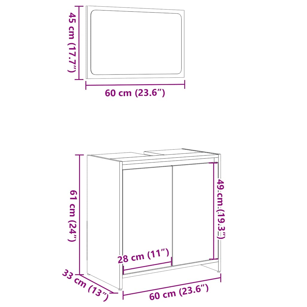 Set Mobili da Bagno 2 pz Rovere Sonoma in Legno Multistrato | homemem39