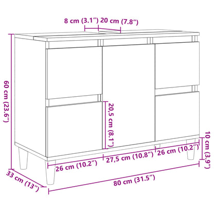 Mobile Lavabo Rovere Sonoma 80x33x60 cm in Legno Multistrato | homemem39