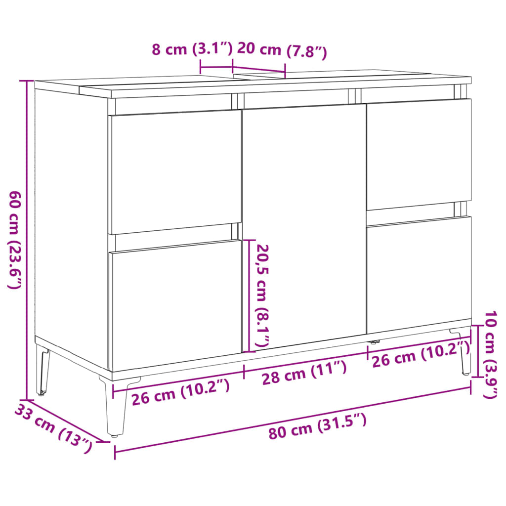 Mobile Lavabo Rovere Sonoma 80x33x60 cm in Legno Multistrato | homemem39