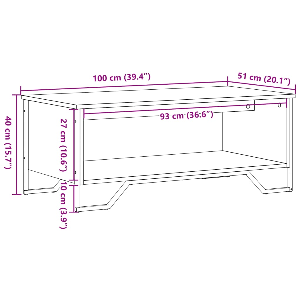 Tavolino Salotto Rovere Marrone 100x51x40 cm Legno Multistrato