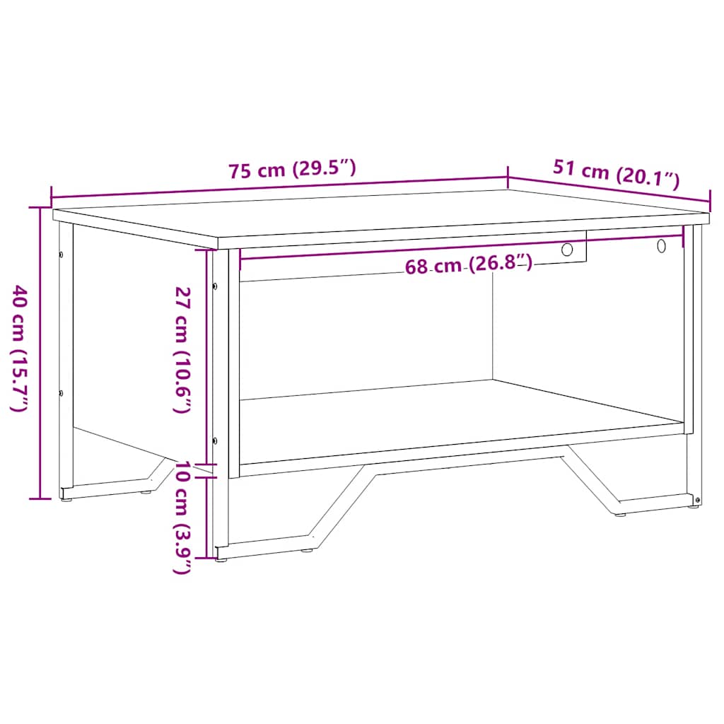 Tavolino da Salotto Nero 75x51x40 cm in Legno Multistrato