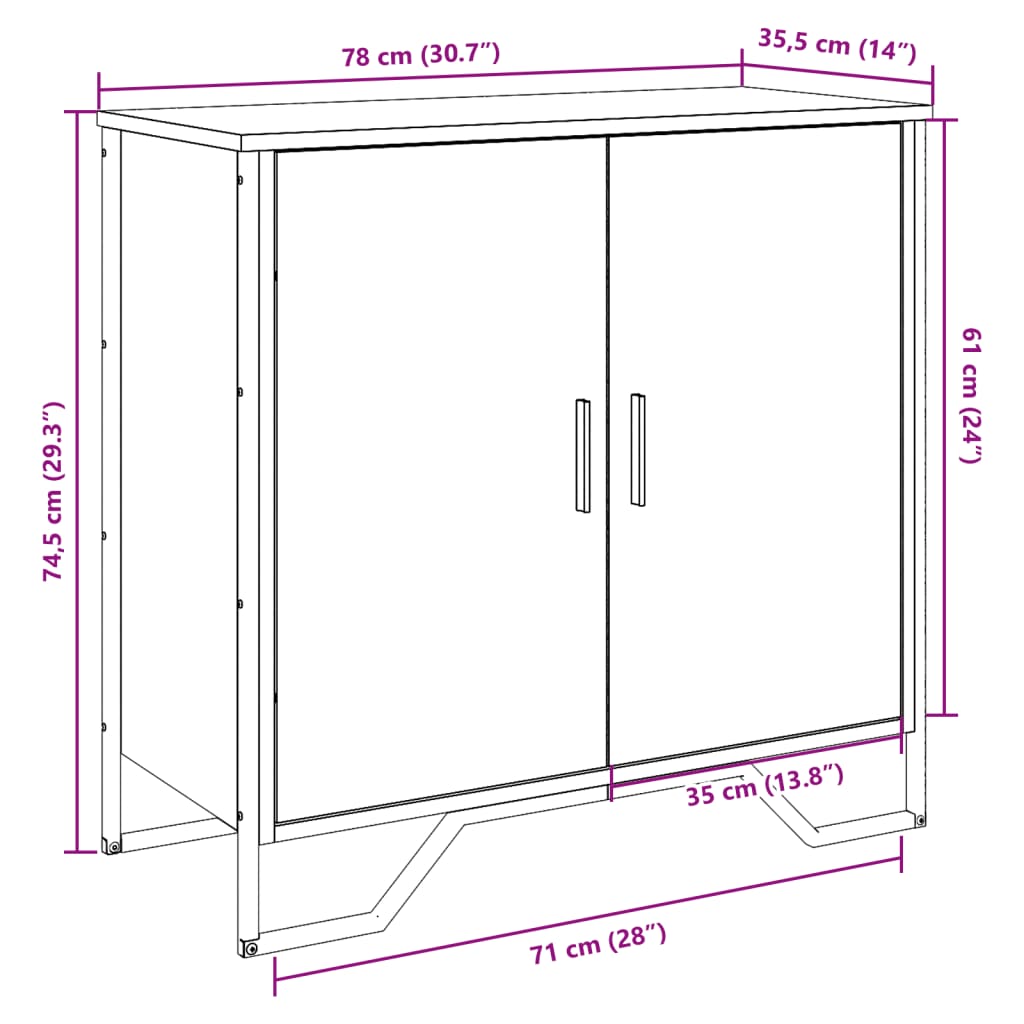 Credenza Rovere Fumo 78x35,5x74,5 cm in Legno Multistrato