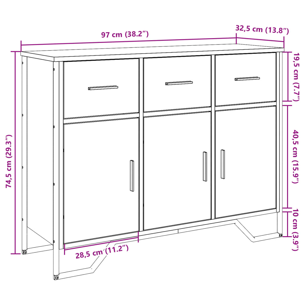 Credenza Rovere Sonoma 97x32,5x74,5 cm in Legno Multistrato