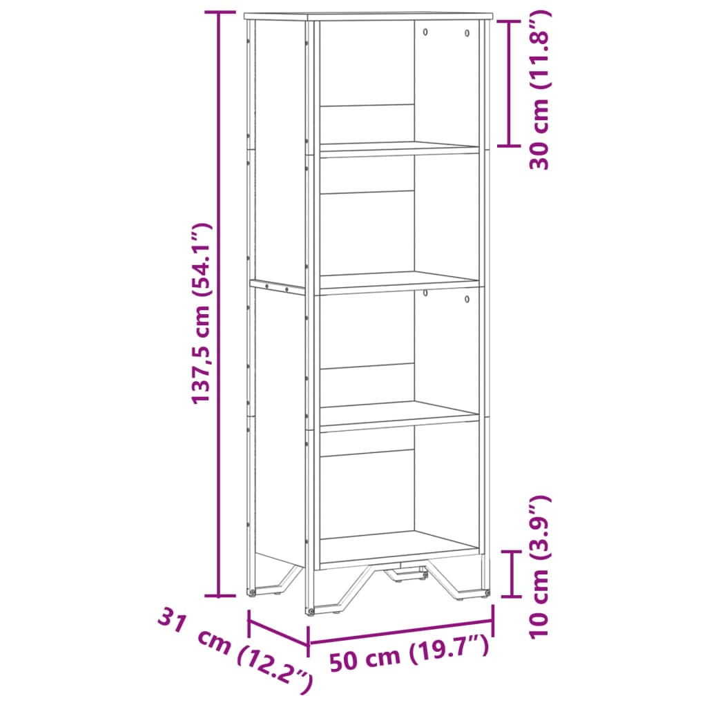 Libreria Nera 50x31x137,5 cm in Truciolato