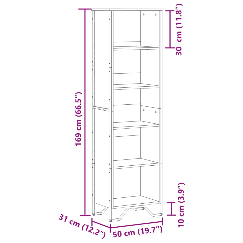 Libreria Nera 50x31x169 cm in Legno Multistrato