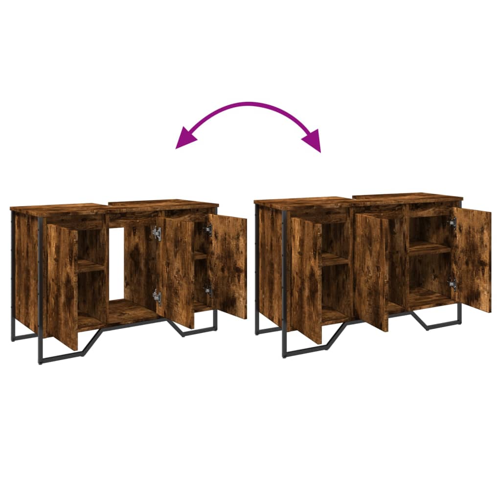 Mobile Lavabo Bagno Rovere Fumo 91x35x60 cm in Truciolato