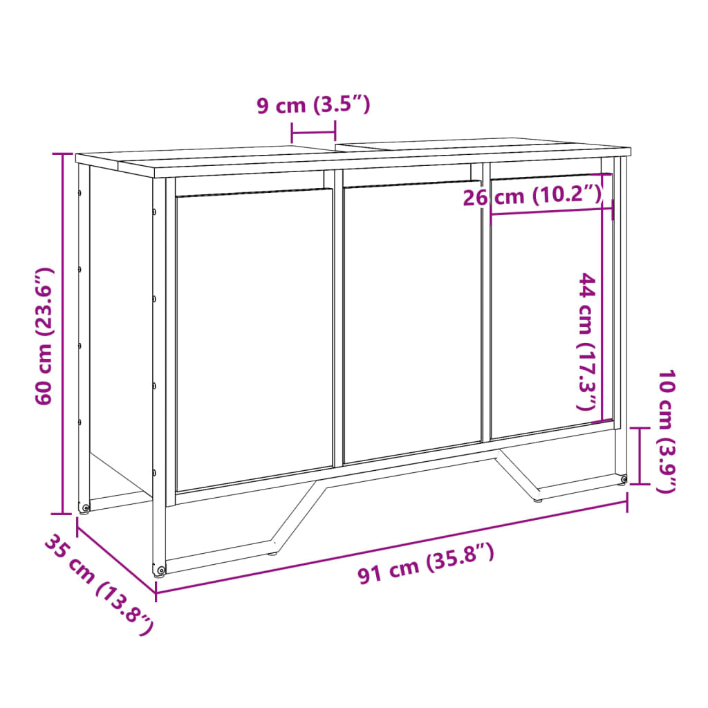 Mobile Lavabo Bagno Rovere Marrone 91x35x60cm in Truciolato | homemem39