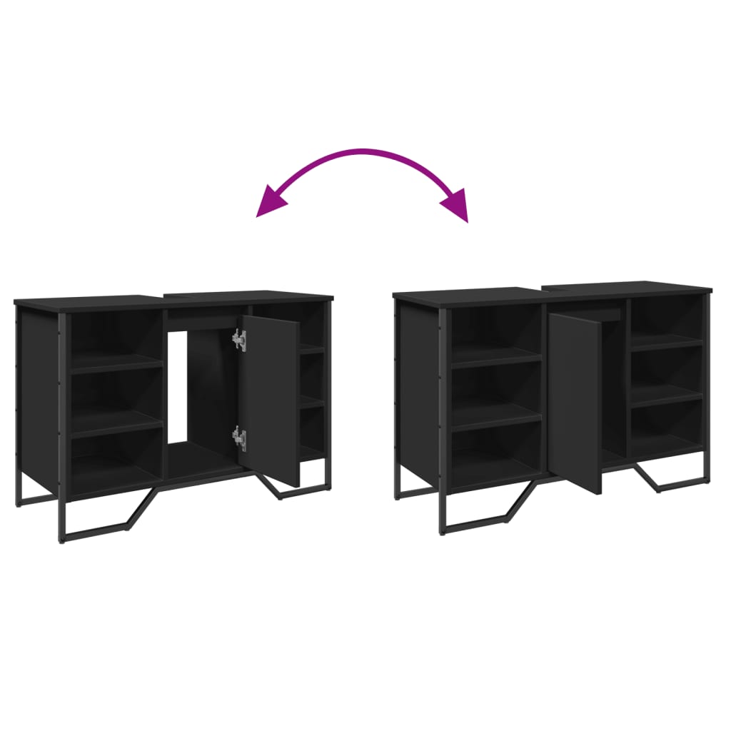 Mobile Lavabo Bagno Nero 91x35x60 cm in Truciolato