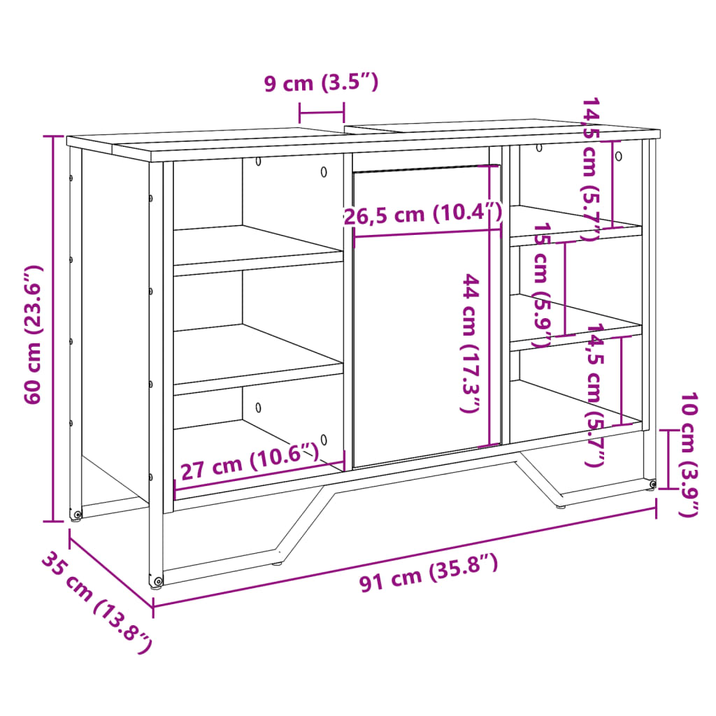 Mobile Lavabo Bagno Rovere Sonoma 91x35x60 cm in Truciolato | homemem39