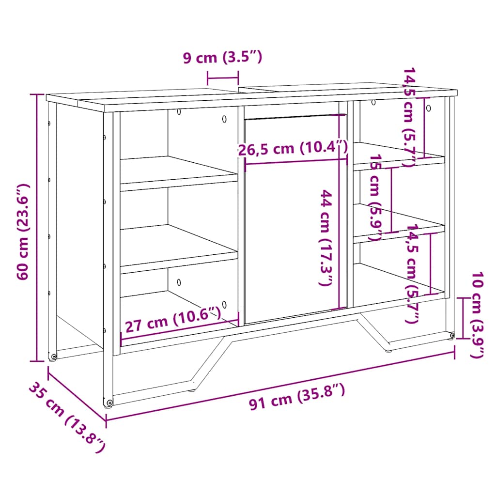 Mobile Lavabo Bagno Rovere Fumo 91x35x60 cm in Truciolato | homemem39