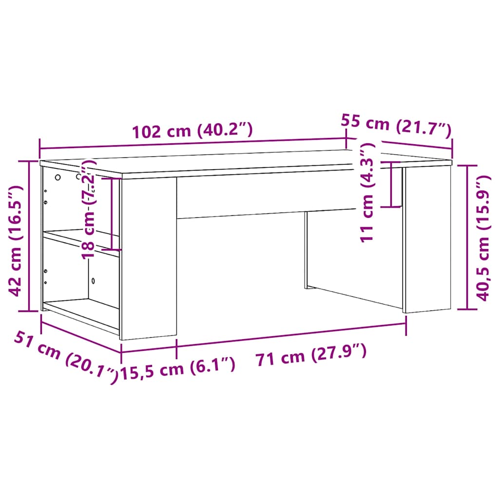Tavolino da Salotto Rovere Fumo 102x55x42 cm Legno Multistrato