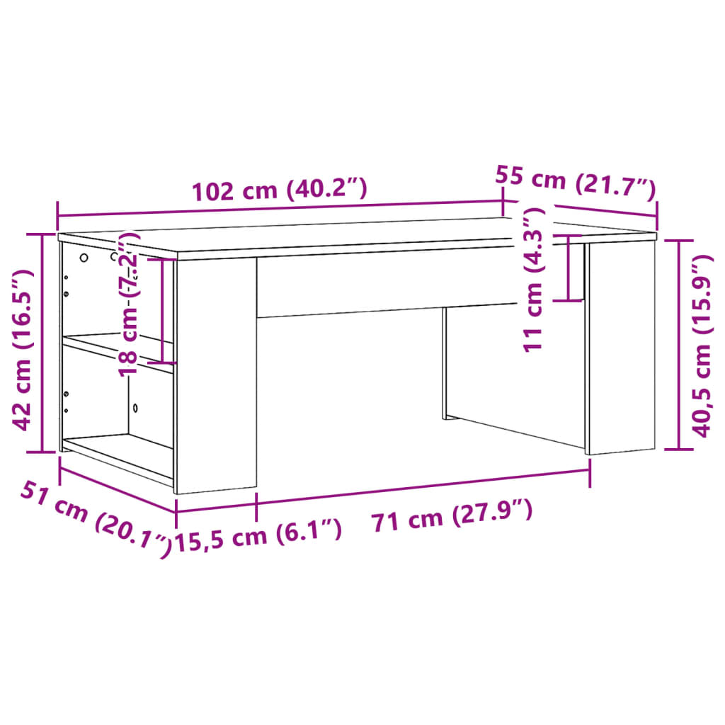 Tavolino da Salotto Grigio Sonoma 102x55x42cm Legno Multistrato