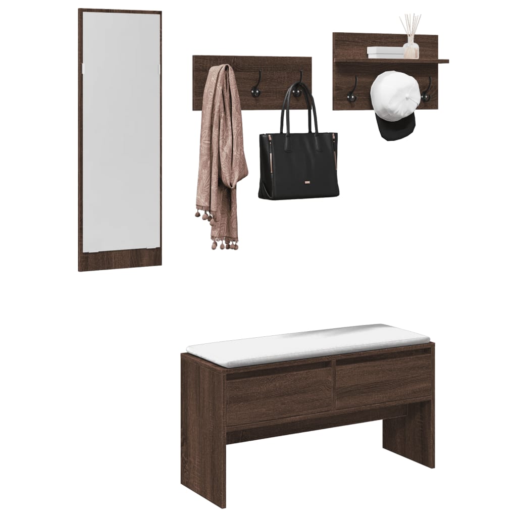Set Mobili da Ingresso 4 pz Rovere Marrone in Legno Multistrato | homemem39