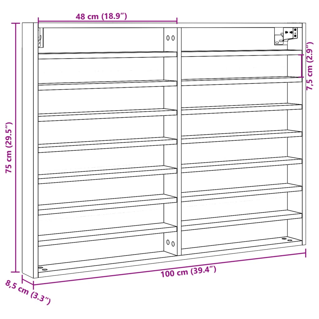 Armadietto Vetrina Rovere Fumo 100x8,5x75 cm Legno Multistrato