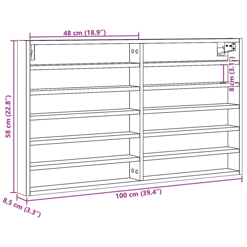 Armadietto Vetrina Rovere Sonoma 100x8,5x58cm Legno Multistrato