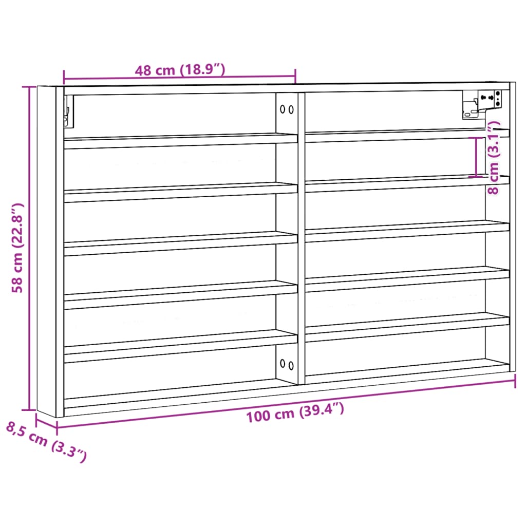 Armadietto Vetrina Rovere Fumo 100x8,5x58 cm Legno Multistrato