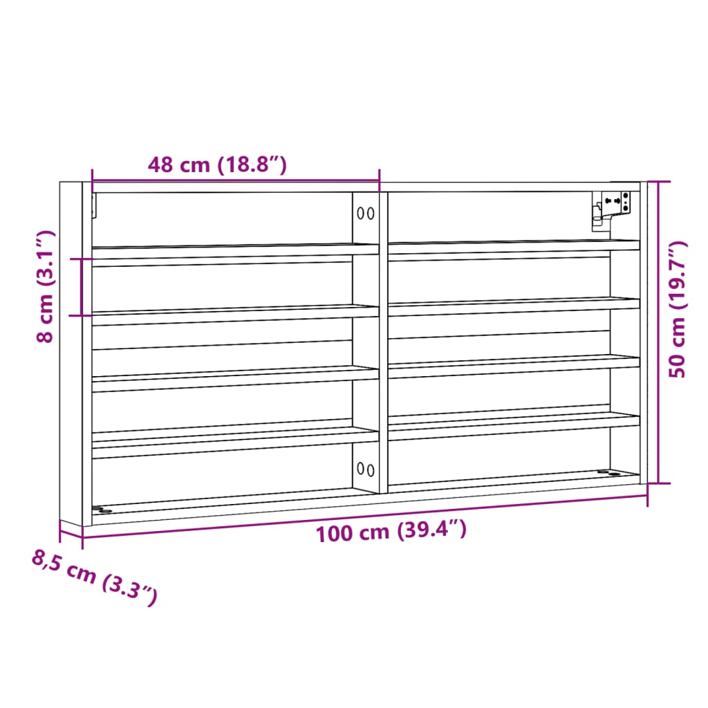 Armadietto Vetrina Rovere Fumo 100x8,5x50 cm Legno Multistrato