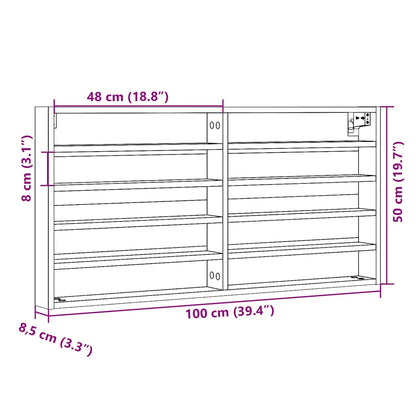 Armadietto Vetrina Grigio Sonoma 100x8,5x50cm Legno Multistrato