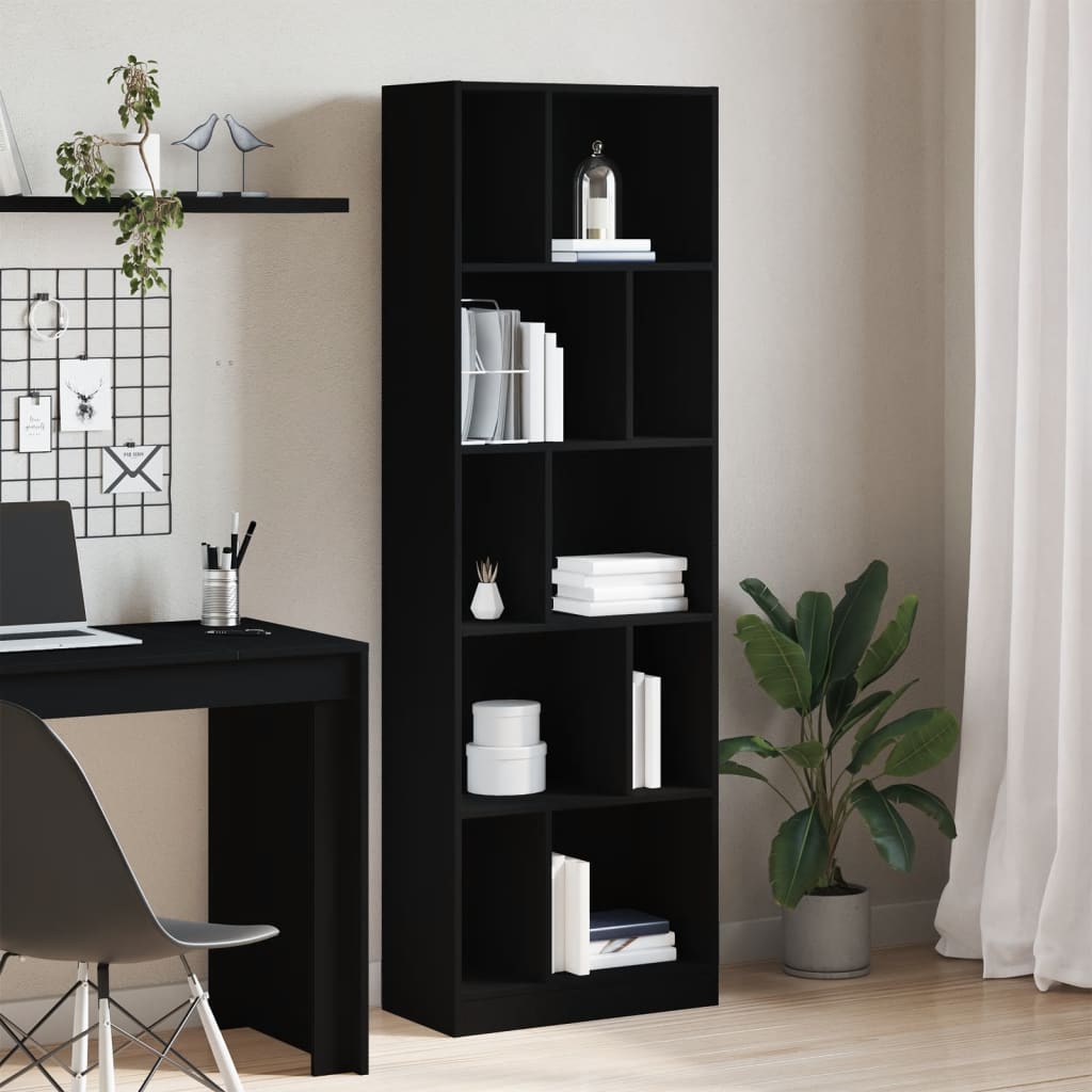 Libreria Nera 57x28,5x174 cm in Legno Multistrato