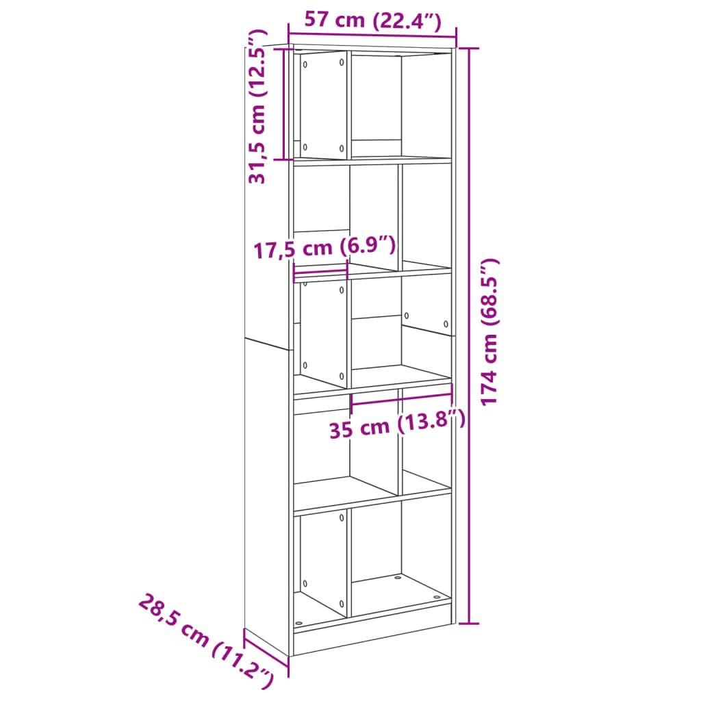 Libreria Nera 57x28,5x174 cm in Legno Multistrato