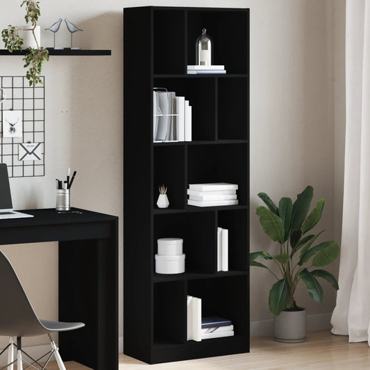 Libreria Nera 57x28,5x174 cm in Legno Multistrato