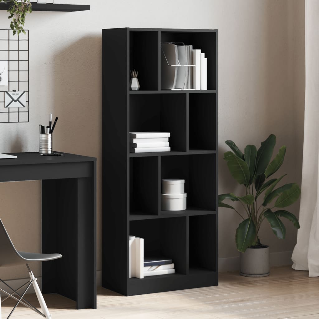 Libreria Nera 57x28,5x141 cm in Legno Multistrato