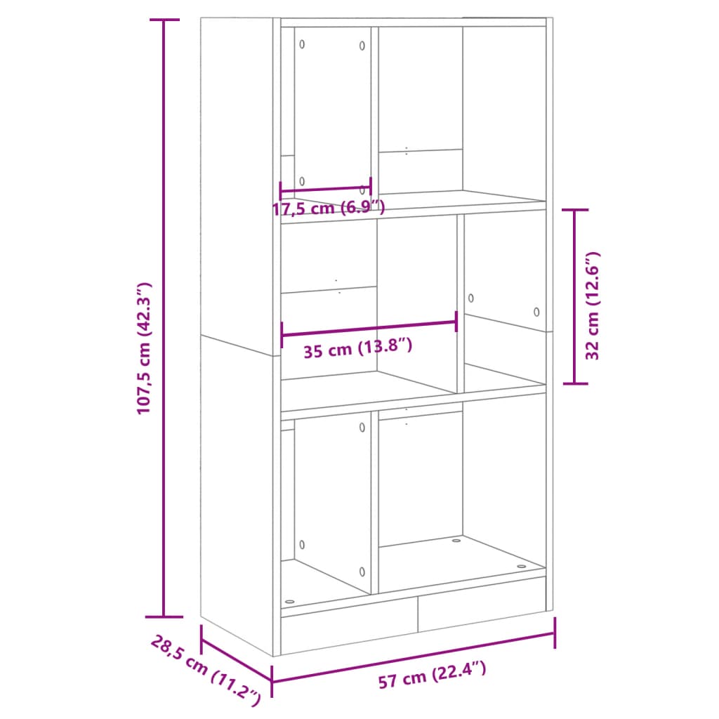 Libreria Rovere Fumo 57x28,5x107,5 cm in Legno Multistrato