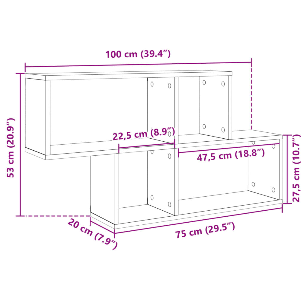 Scaffale a Muro Grigio Cemento 100x20x53 cm Legno Multistrato | homemem39