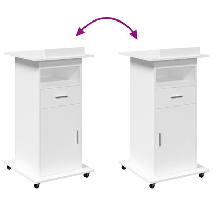 Leggio con Ruote e Cassetto Bianco 55x55x107 cm in Multistrato - homemem39