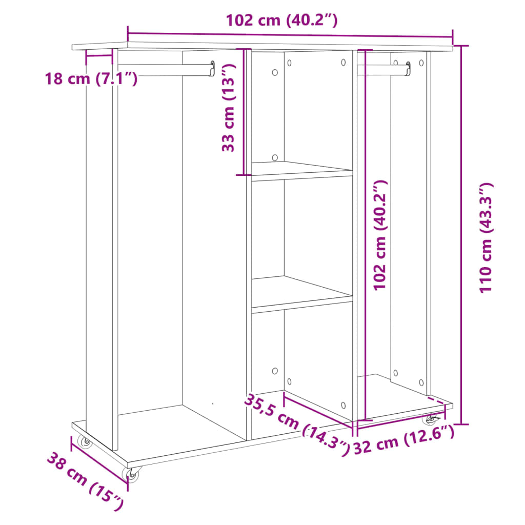 Armadio con ruote Bianco 102x38x110 cm in Legno Multistrato