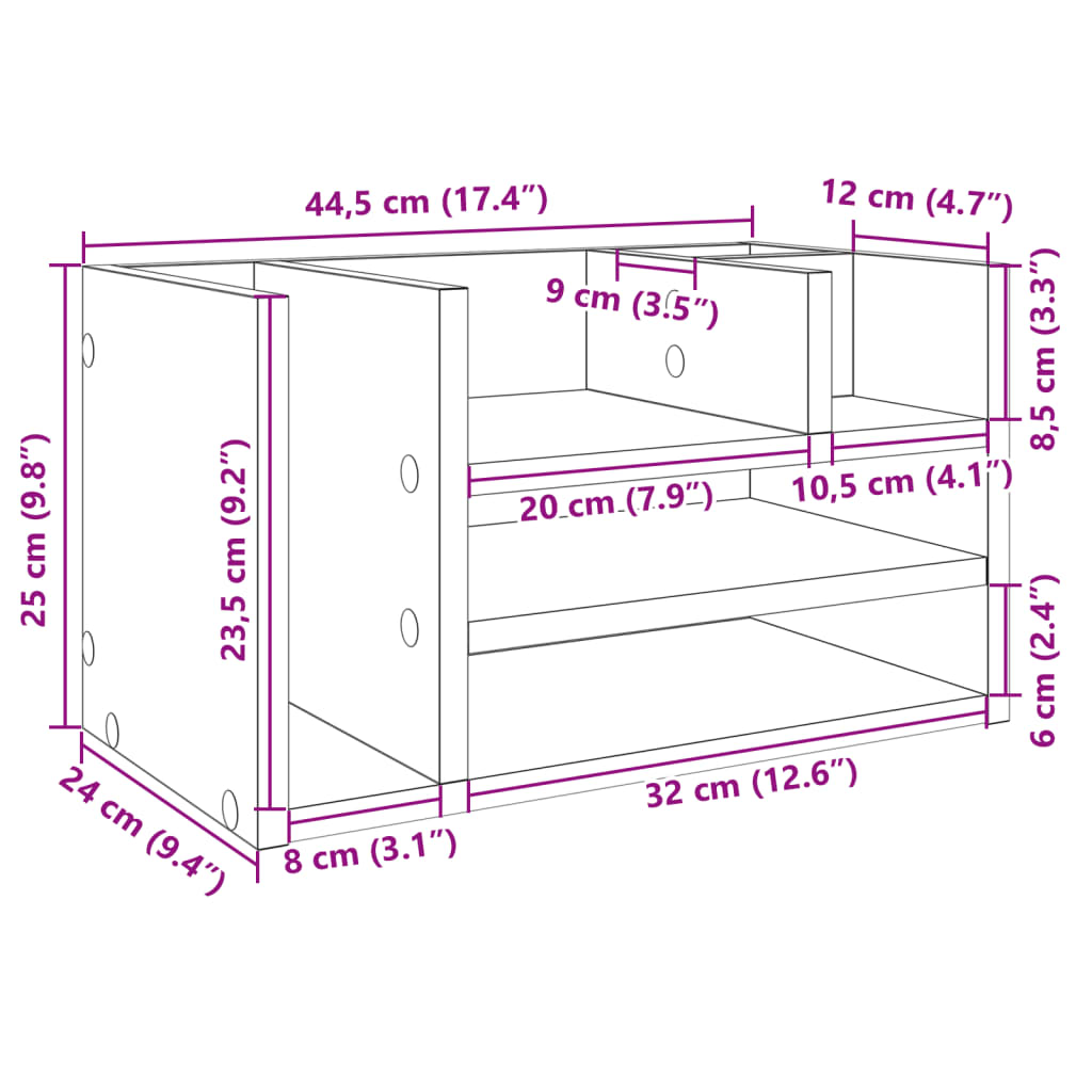 Organizer Scrivania Rovere Fumo 44,5x24x25cm Legno Multistrato | homemem39