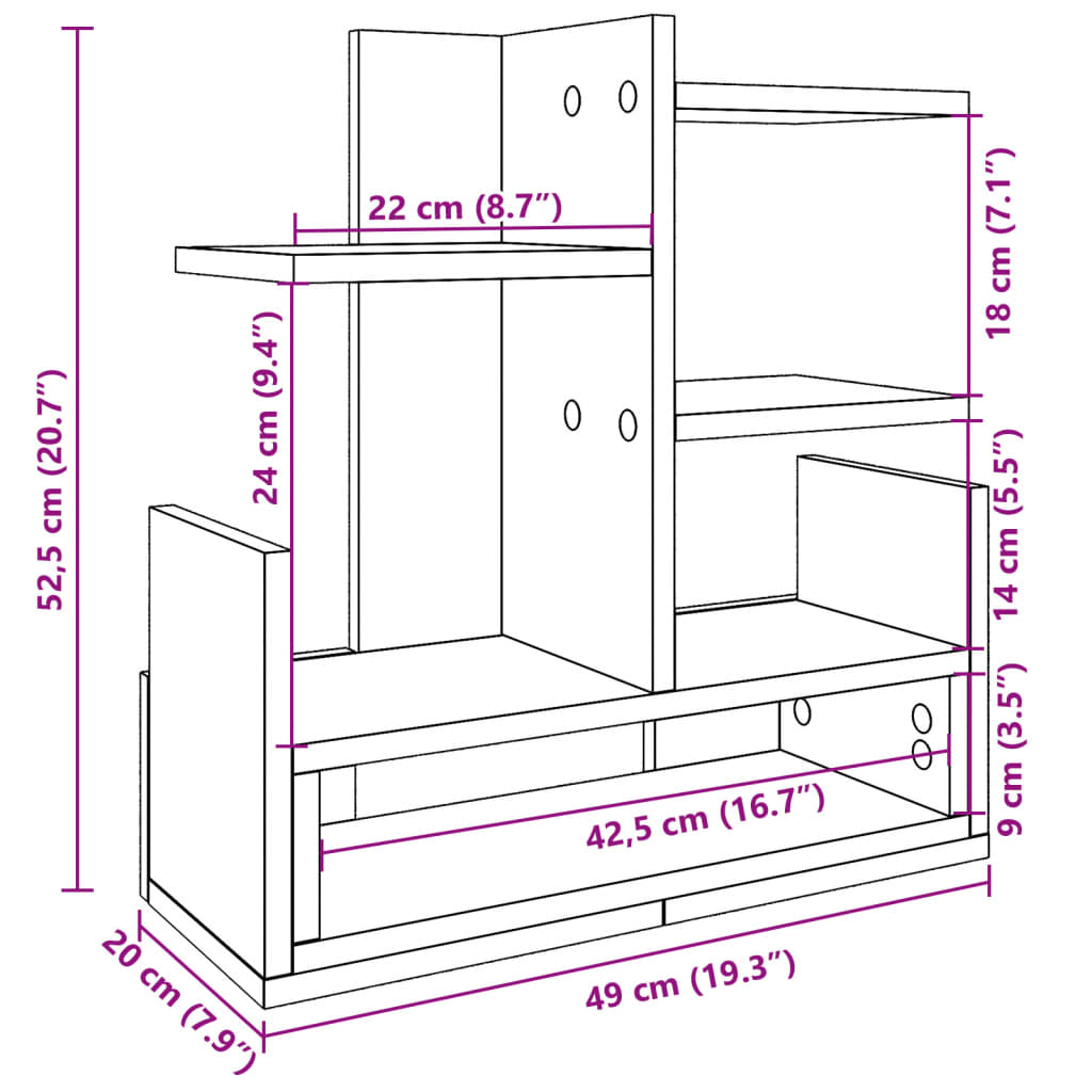 Organizer per la Scrivania Nero 49x20x52,5 cm in Multistrato | homemem39