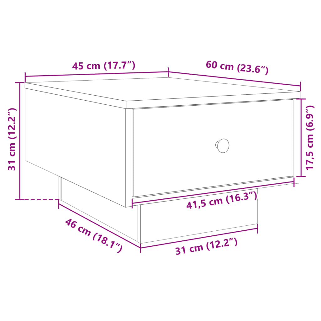Tavolino da Salotto Nero 60x45x31 cm in Legno Multistrato