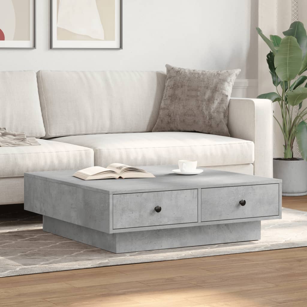 Tavolino da Salotto Grigio Cemento 90x90x28cm Legno Multistrato