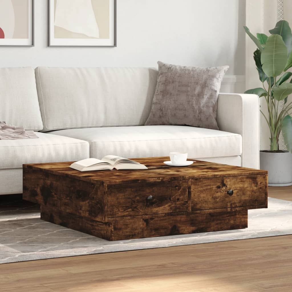Tavolino da Salotto Rovere Fumo 90x90x28 cm Legno Multistrato | homemem39