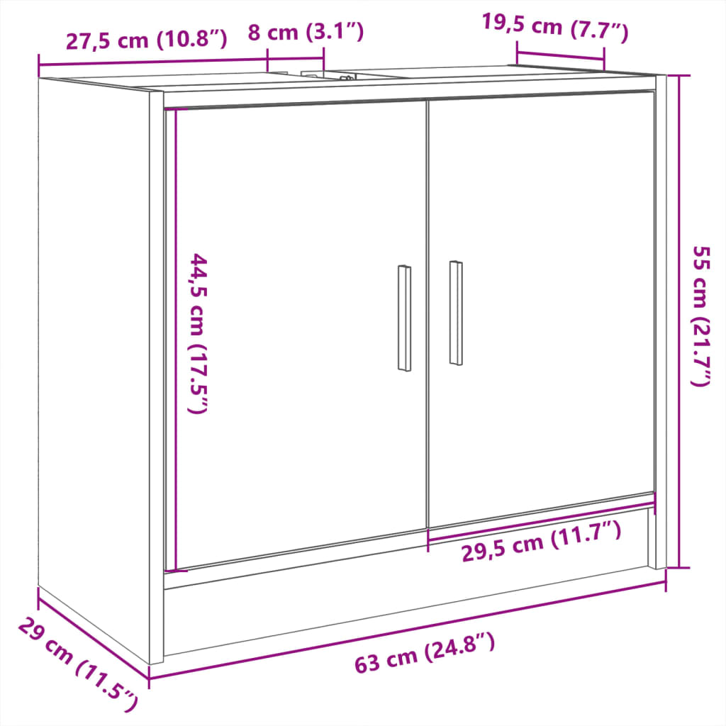 Mobile Lavabo Grigio Cemento 63x29x55 cm in Legno Multistrato | homemem39