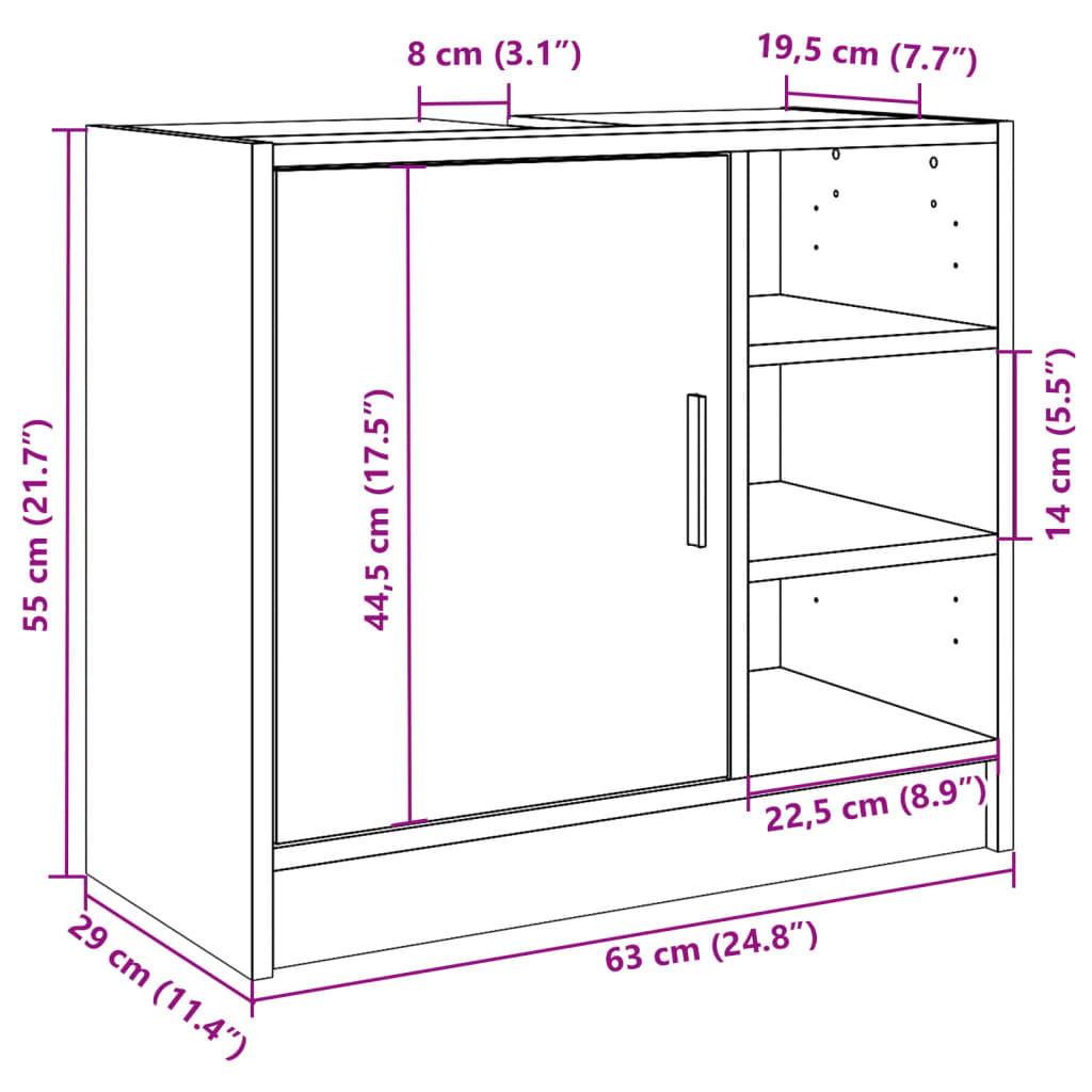 Mobile Lavabo Grigio Sonoma 63x29x55 cm in Legno Multistrato | homemem39