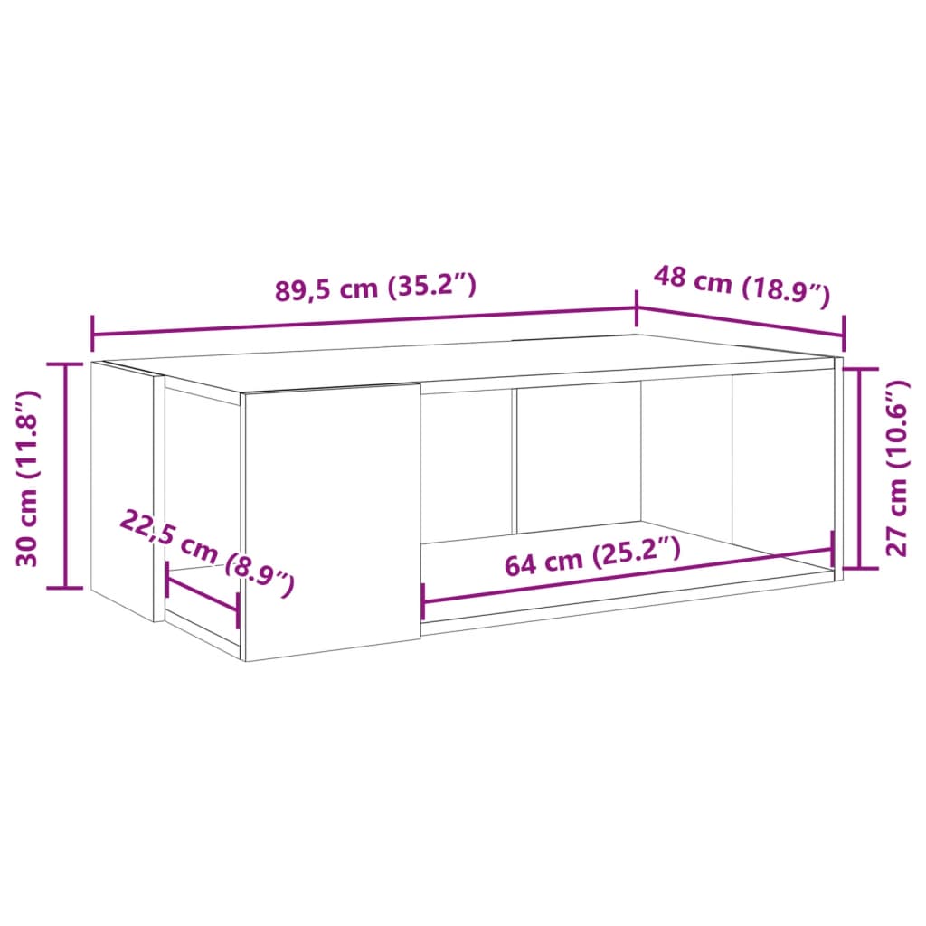 Tavolino da Salotto Bianco 89,5x48x30 cm in Legno Multistrato