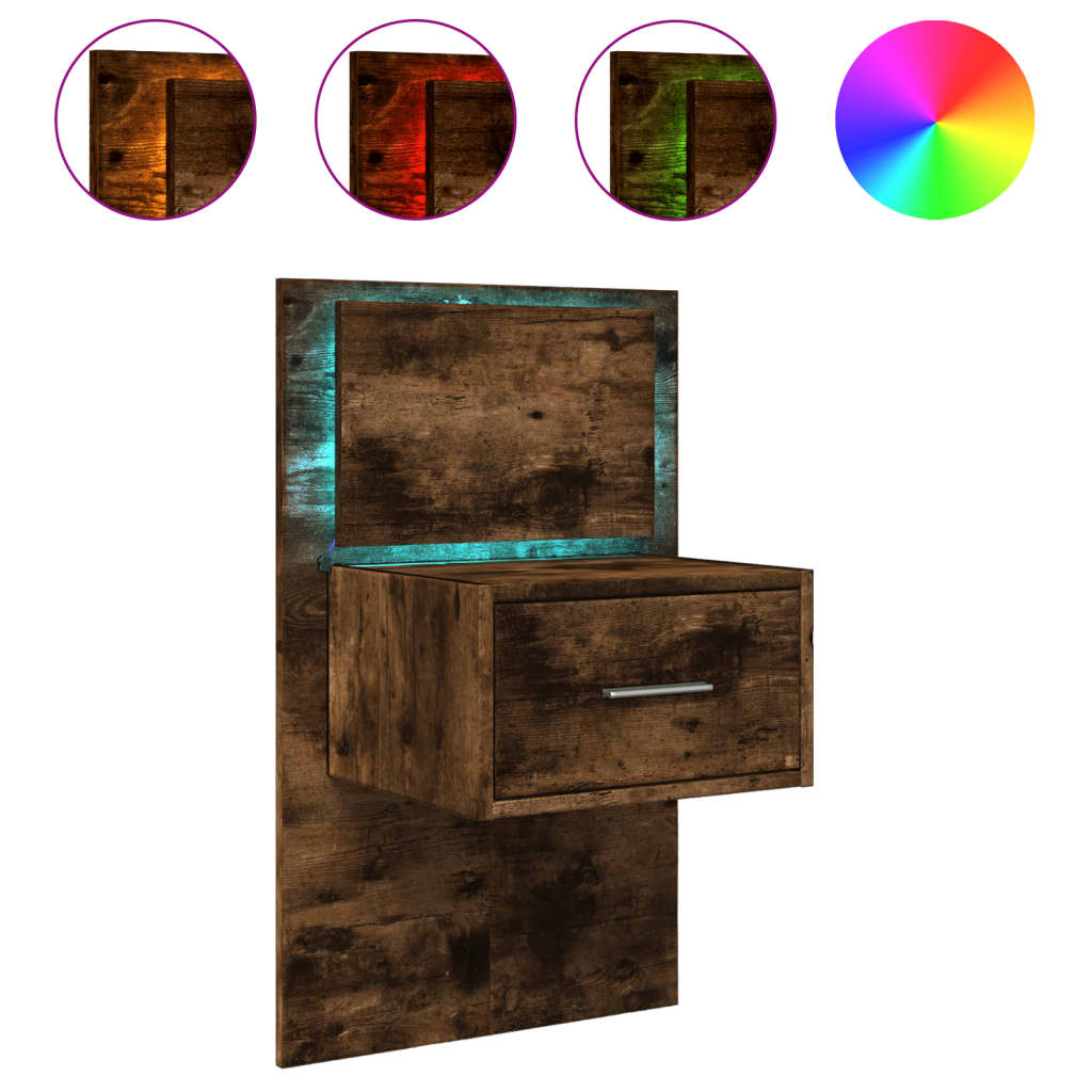 Comodino a Parete con luci LED Rovere Fumo | homemem39