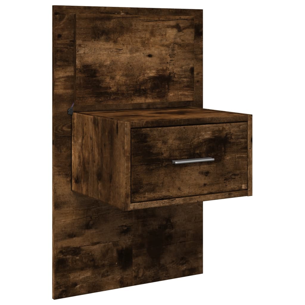 Comodino a Parete con luci LED Rovere Fumo | homemem39
