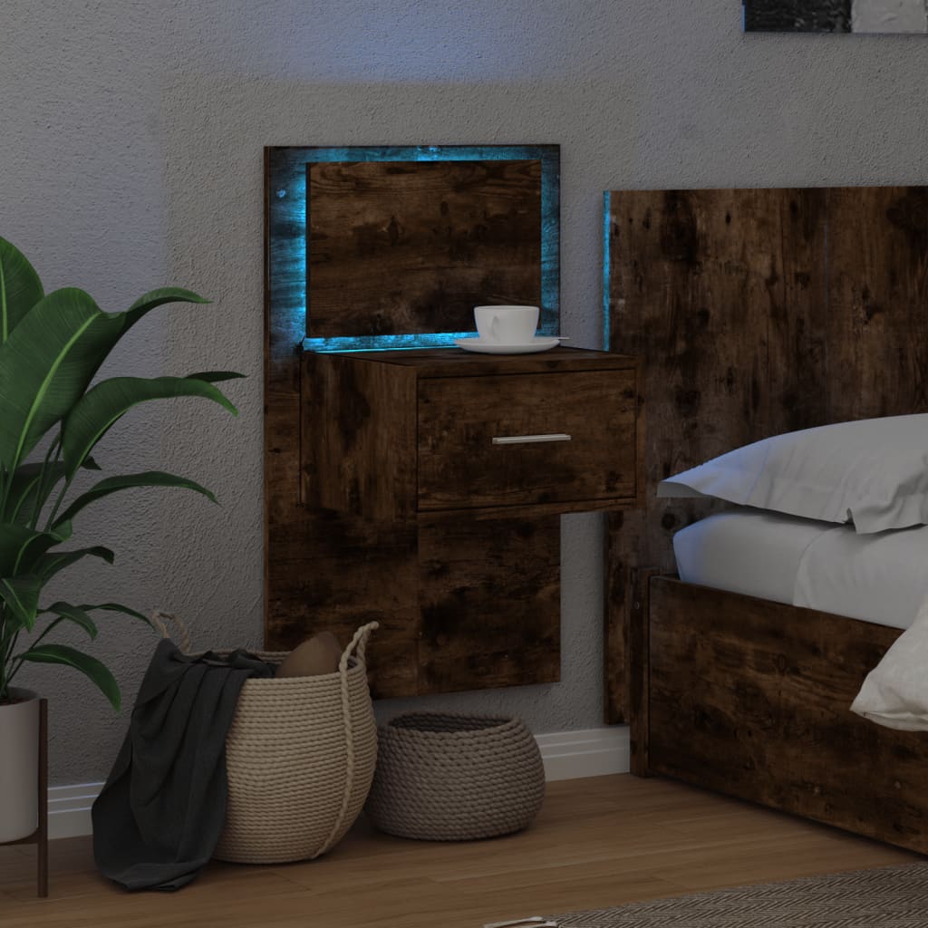 Comodino a Parete con luci LED Rovere Fumo | homemem39