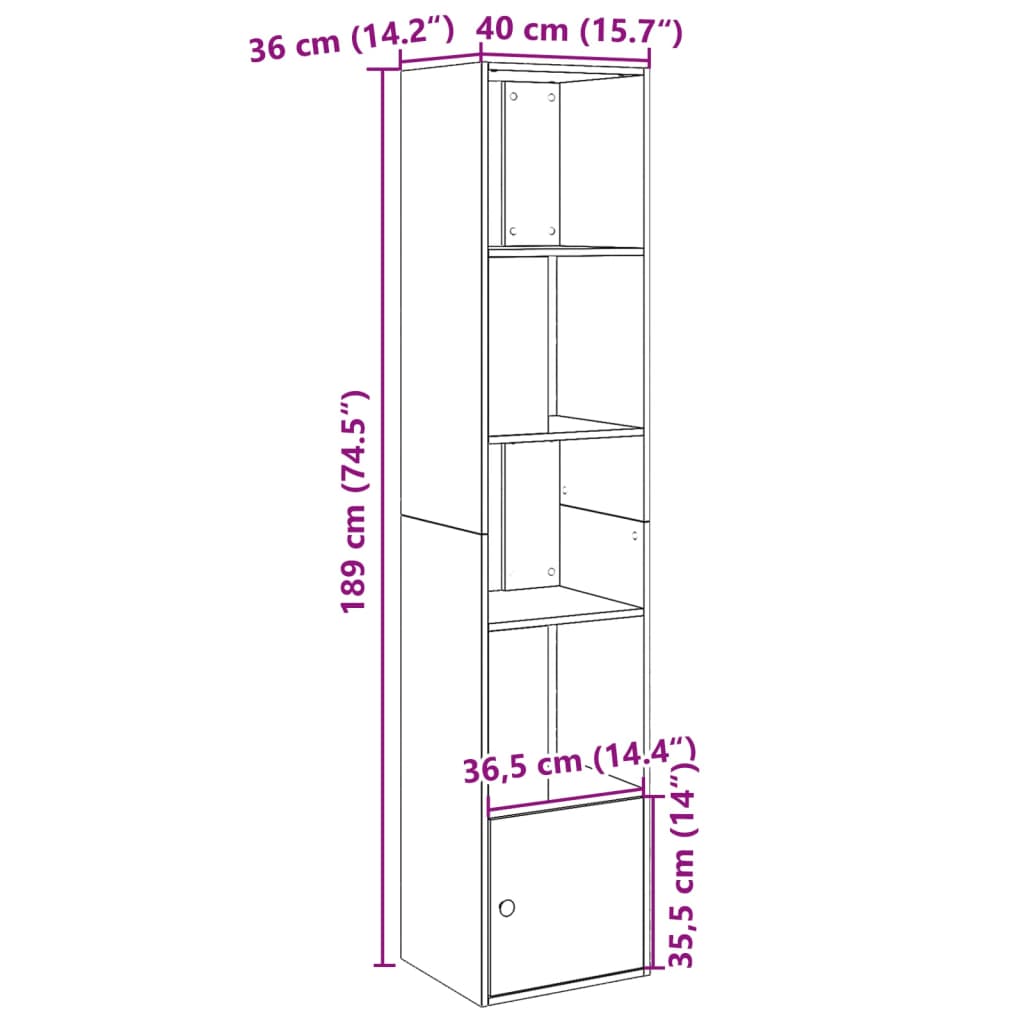 Libreria Nera 40x36x189 cm in Legno Multistrato