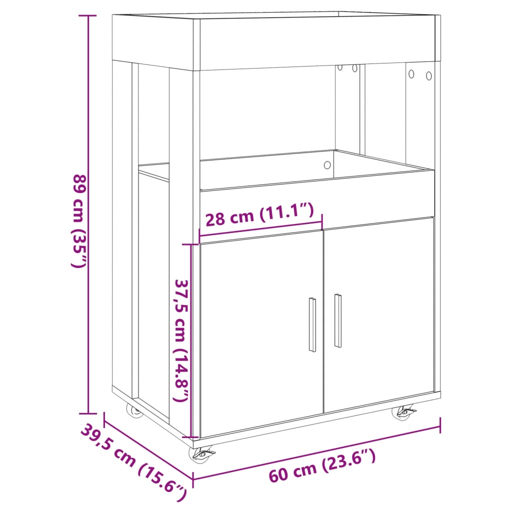 Carrello Bar Nero 60x39,5x89 cm in Legno Multistrato