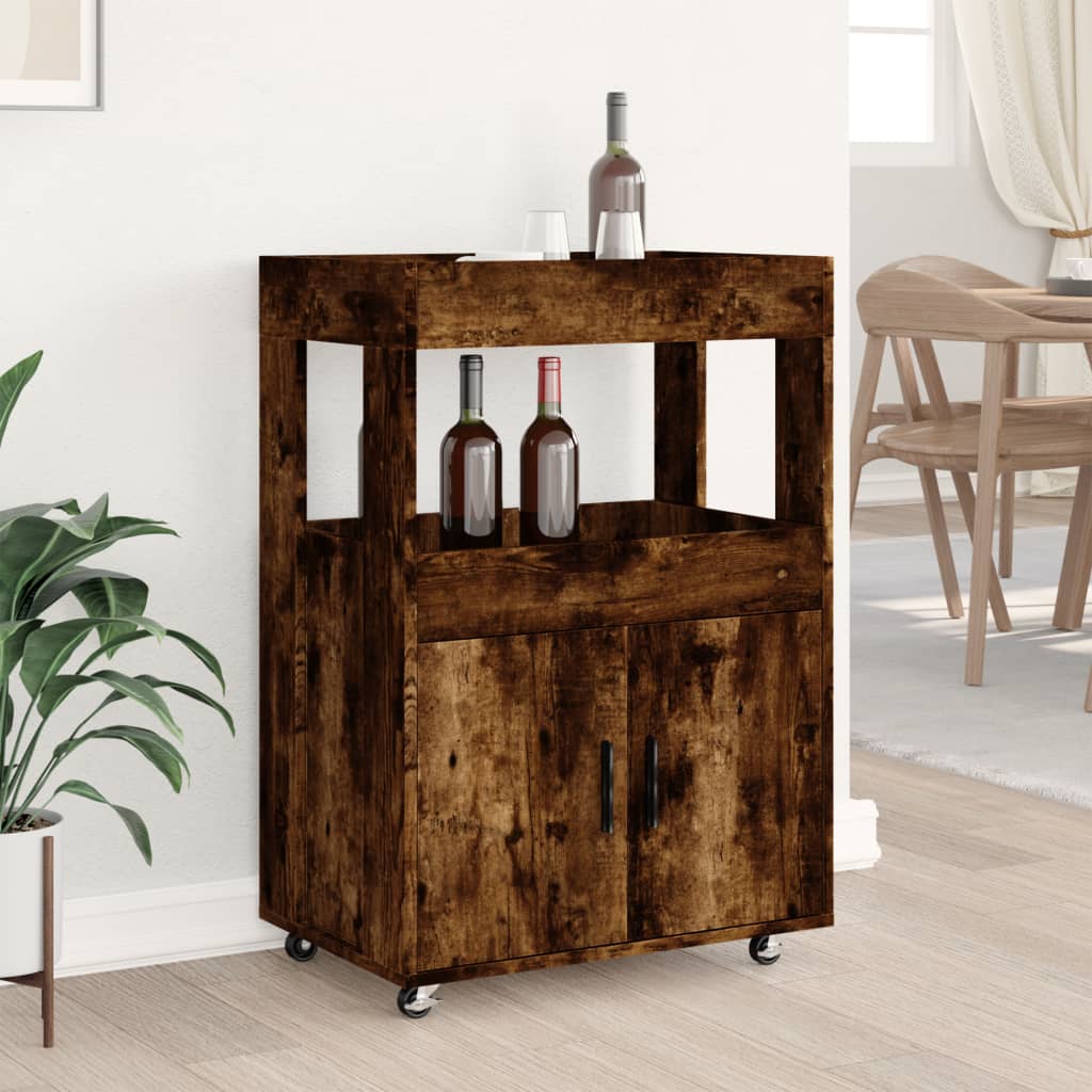 Carrello Bar Rovere Fumo 60x39,5x89 cm in Legno Multistrato