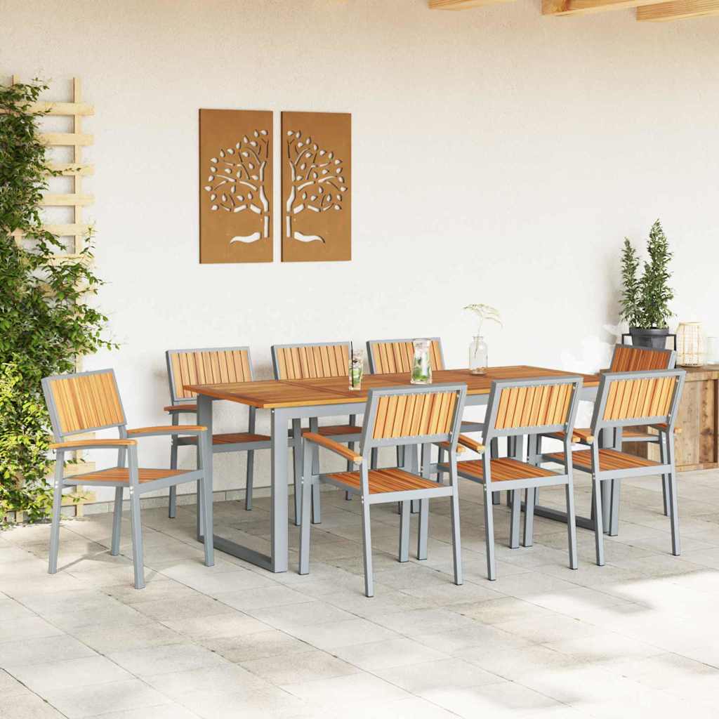 Set da Pranzo per Giardino 9 pcs Grigio